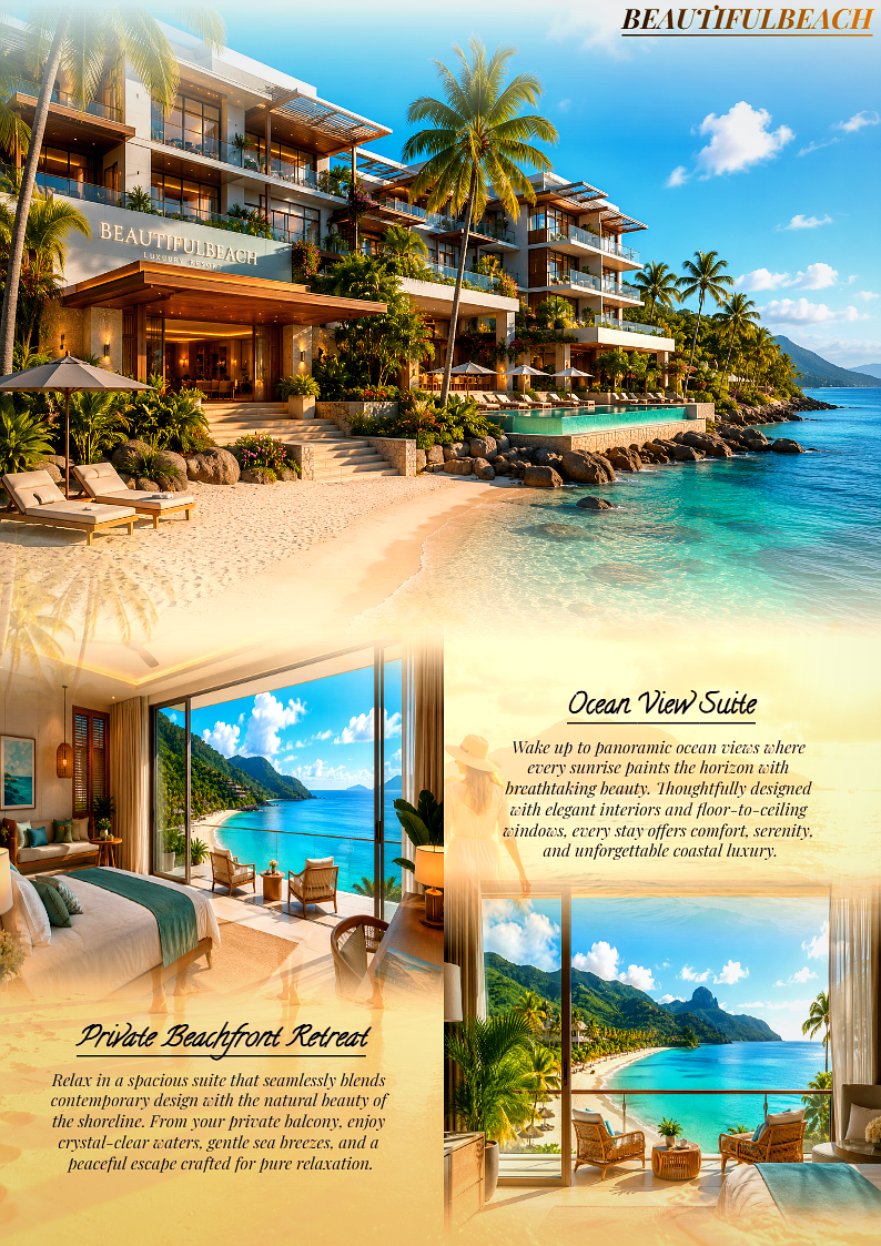 SARVARC Workspace creative design output — BeautifulBeach resort hotel brochure